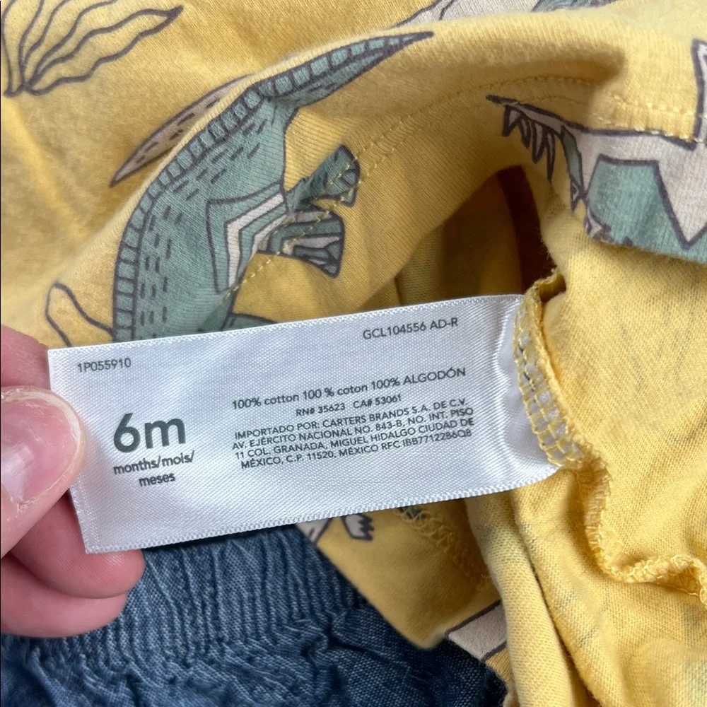 Carter's Yellow Dino Print Tee with Blue Shorts and‎ Carter’s grey green set